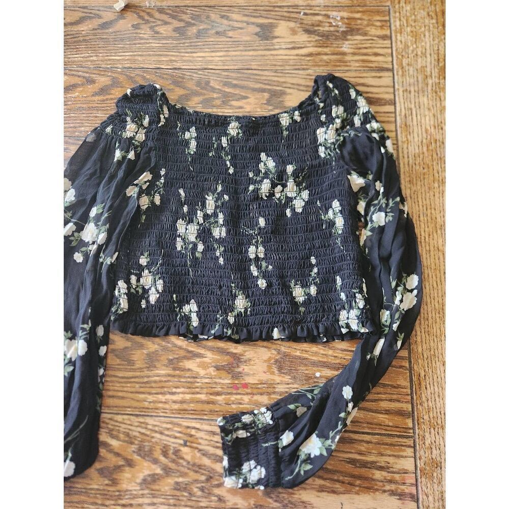 Reformation Pinto black floral Smocked Long Sleeve Floral Blouse Top sz XL